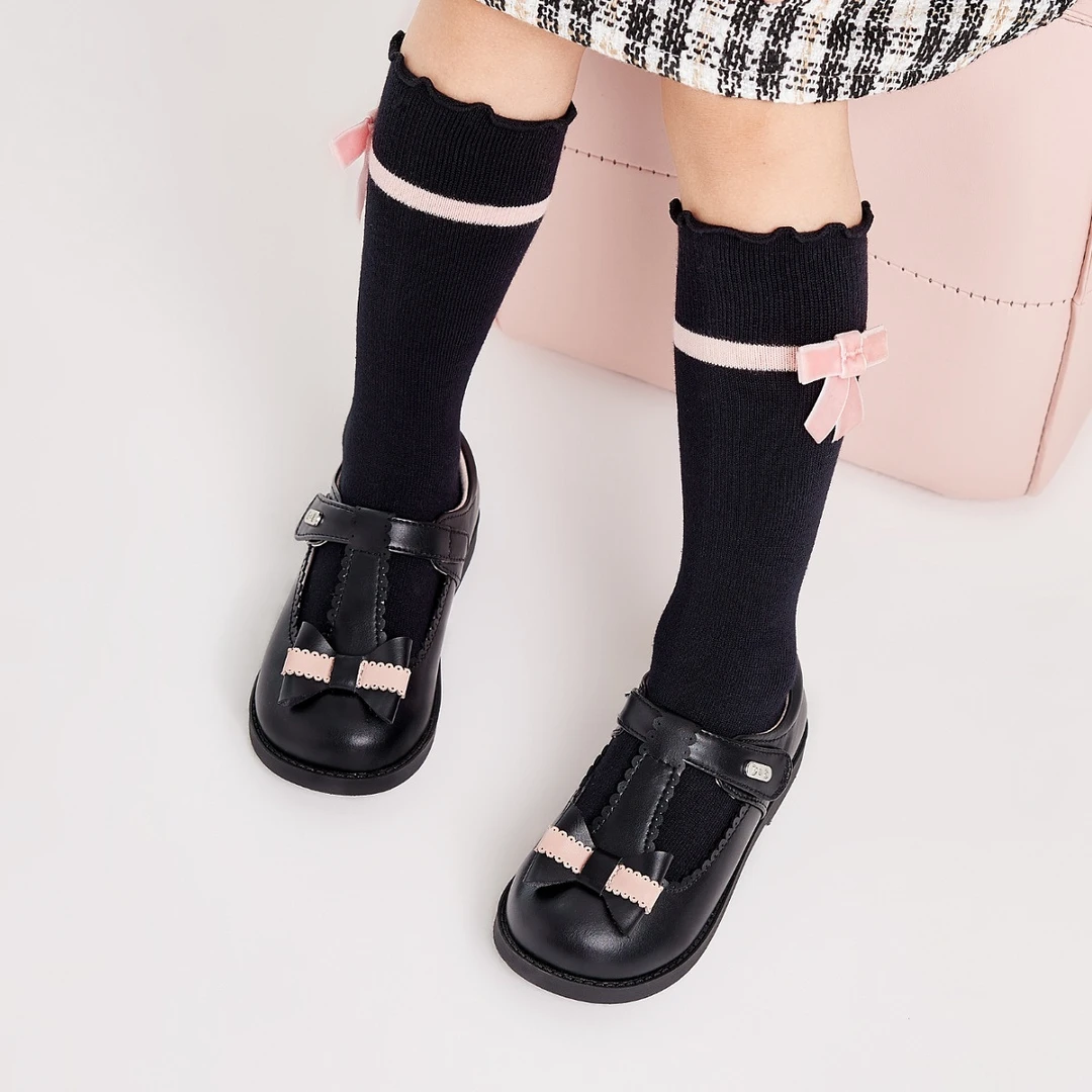 戴维贝拉儿童皮鞋春秋季女童公主风鞋子女宝黑色演出鞋DB3241349