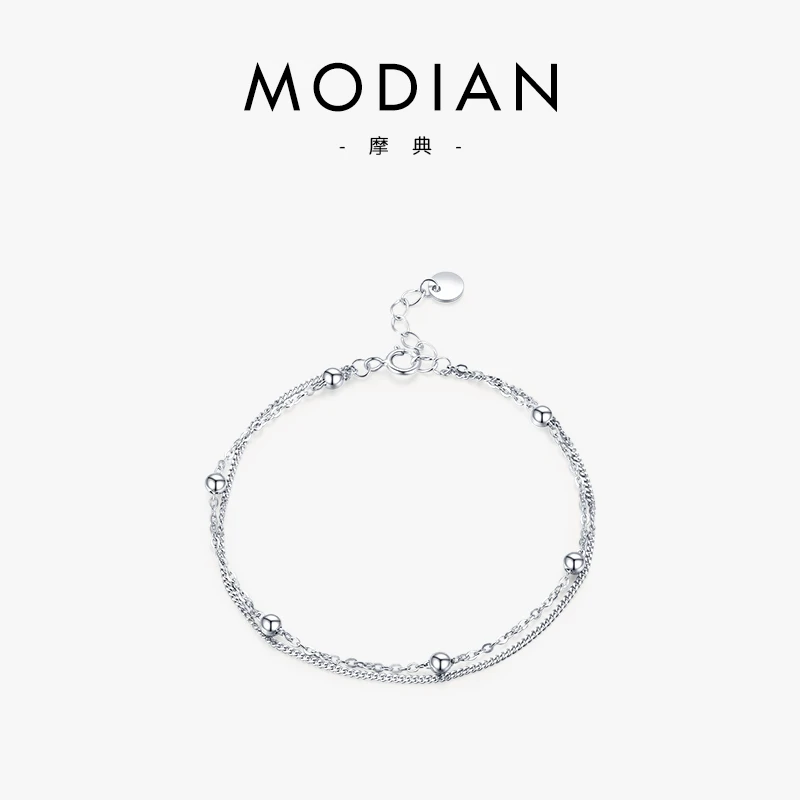 MODIAN/摩典 925银手链 简约冷淡风双层串珠手链女夏个性小众饰品