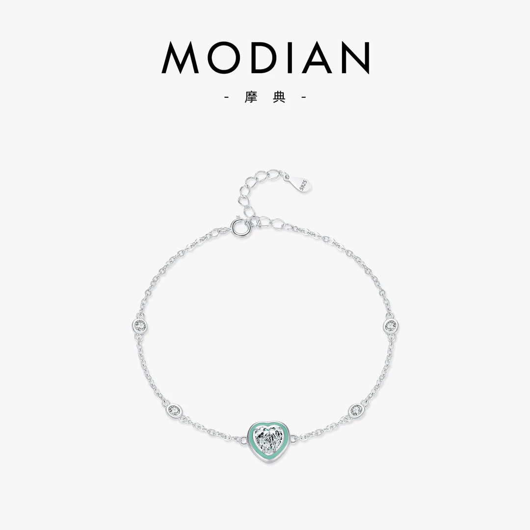 MODIAN/摩典 925银手链 珐琅爱心镶钻手链女甜美气质心形手饰礼物