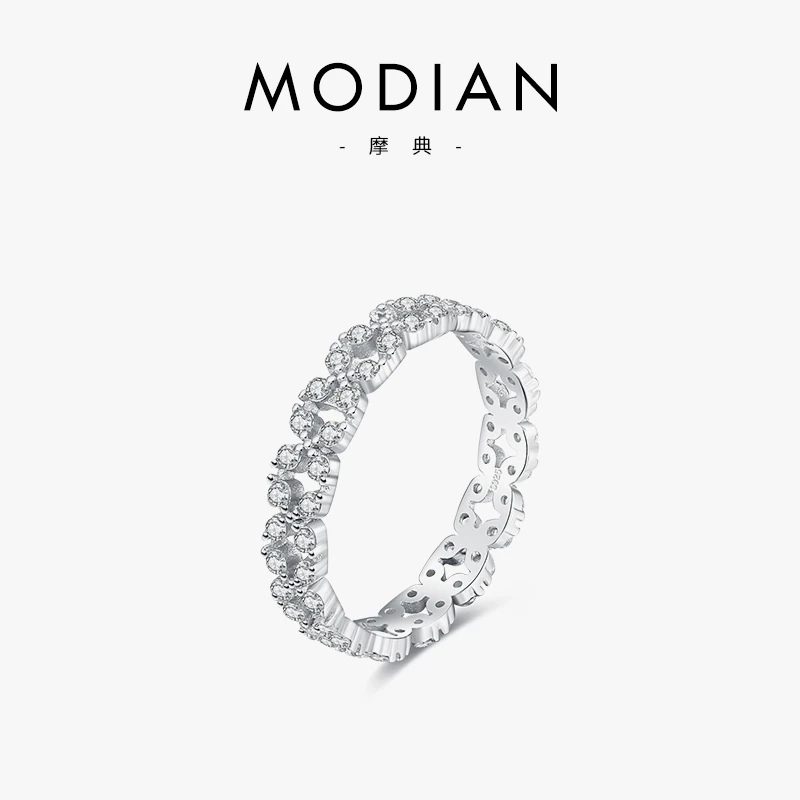 MODIAN/摩典 925银戒指 小众设计镂空微镶花朵百搭小清新食指戒女
