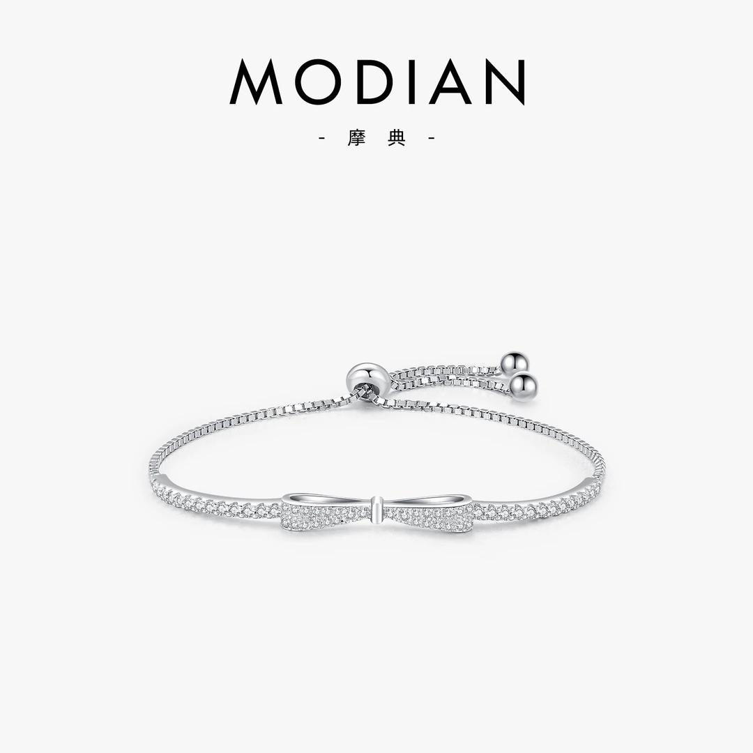 MODIAN/摩典 925银手链 轻奢满钻蝴蝶结手链女小众森系可调节手饰