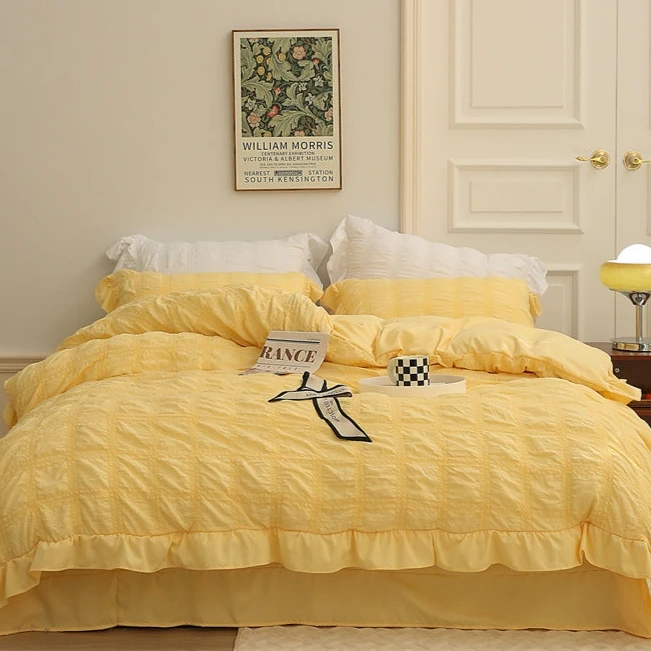 新疆包邮爆款春夏新款泡泡纱四件套公主风夏被床单床上用品