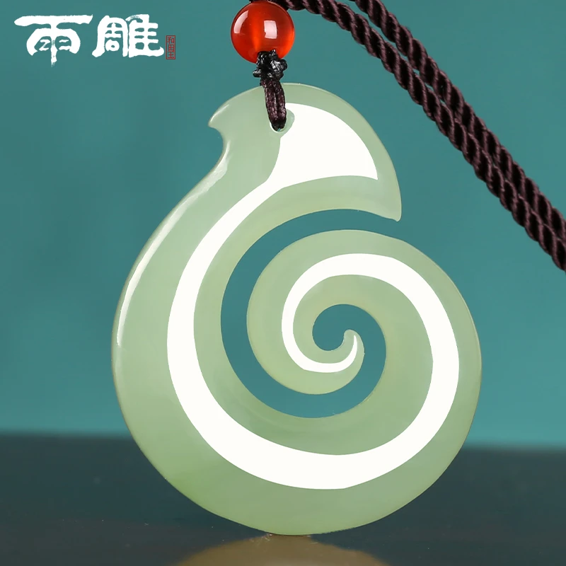 琢玉八刀和田玉时来运转吊坠男女款时尚百搭简约精美浅青玉石挂件