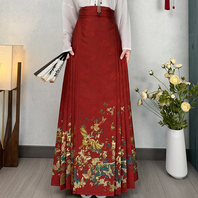 青渊汉服明制日常通勤马面裙【蓝梦】织金仿妆花上班穿四季款新品