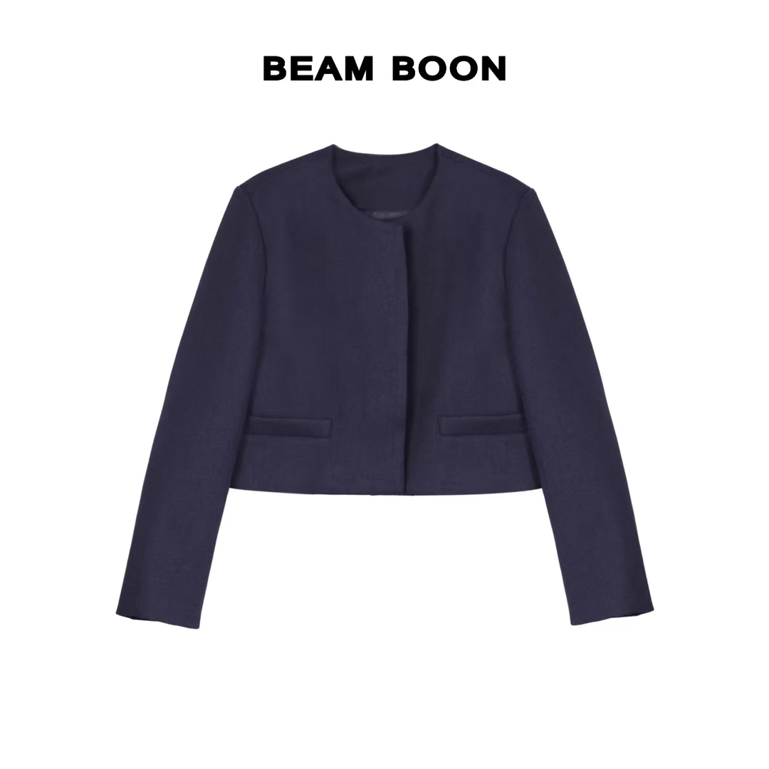 Beam Boon |【戴琳小香风】极简圆领无扣短款通勤小西装高级外套