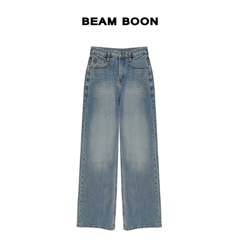 Beam Boon|【千禧牛仔】进口埃及棉莱赛尔高弹力高腰水洗阔腿牛仔裤