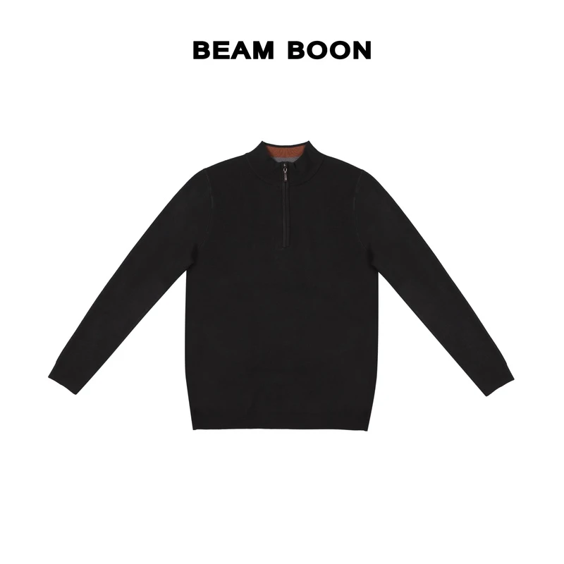 Beam Boon|【谢尔比】可机洗羊毛混纺半高领拉链休闲男士针织毛衣