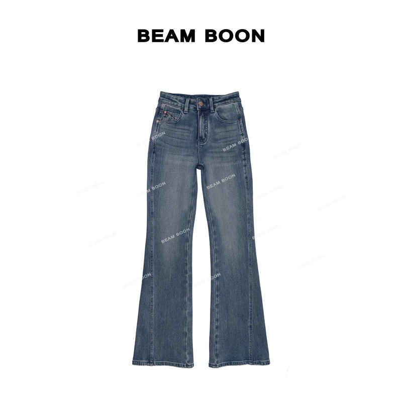 Beam Boon|【奈斯·微喇裤】拉腿一绝！加绒四面弹修身显瘦喇叭牛仔裤