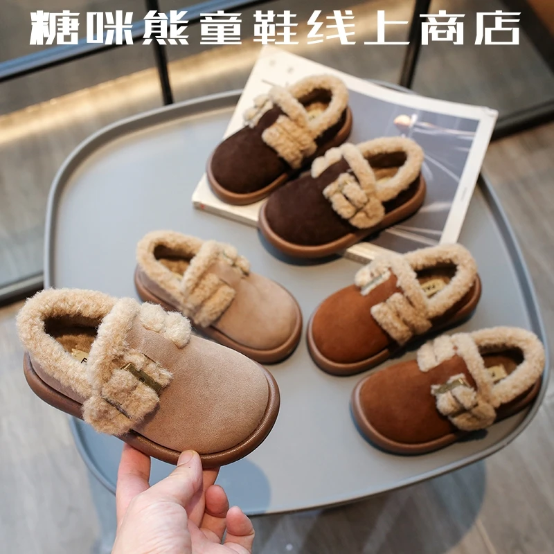 童鞋宝宝豆豆鞋加绒棉鞋保暖冬季毛毛鞋时尚休闲百搭软底外穿加厚