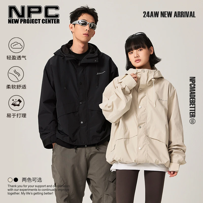 NPC潮牌印花连帽抽绳夹克外套男潮流休闲宽松百搭秋NP47TJ37