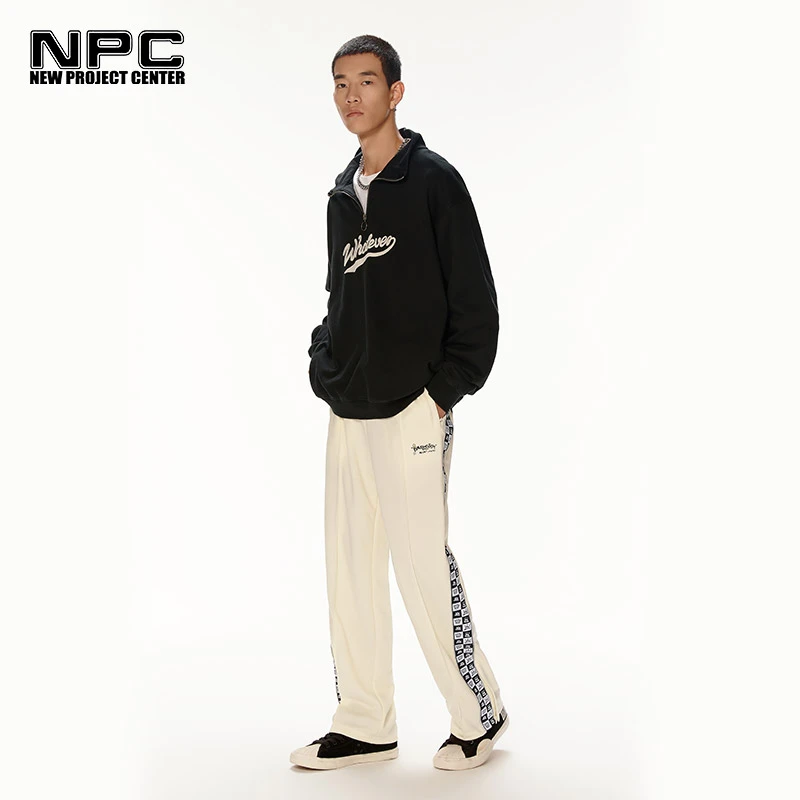 NPC潮牌胸前水溶立体字母刺绣半高领拉链卫衣NP27ST31宽松套头