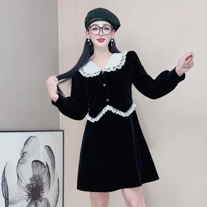 春秋连衣裙洋气减龄娃娃领2025新款高级感法式最美气质裙子女3562