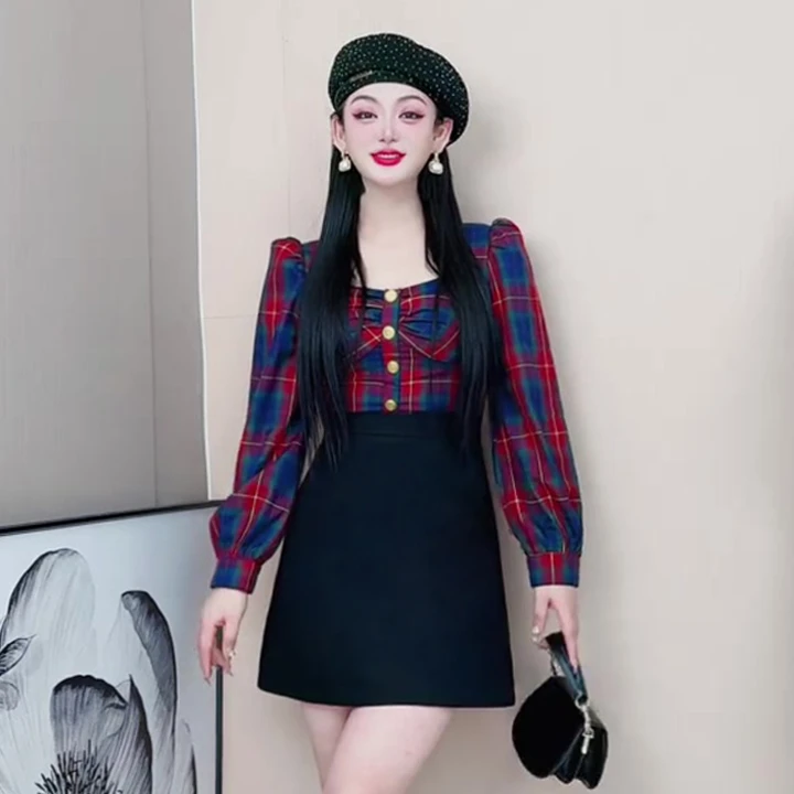 赫本风高级感连衣裙女春秋御姐风高腰设计遮肚子显瘦最美裙3547