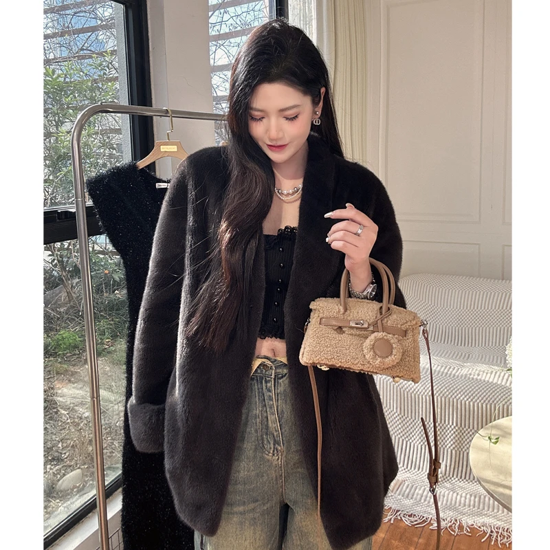 【朱朱】首发新款轻奢进口整貂天鹅绒貂皮大衣水貂皮草外套