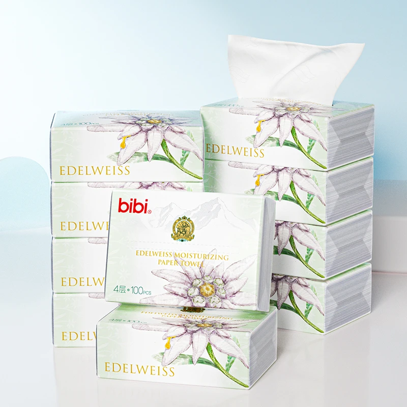 bibi雪绒花保湿纸乳霜云柔巾宝宝抽纸擦鼻子100抽10包干湿两用