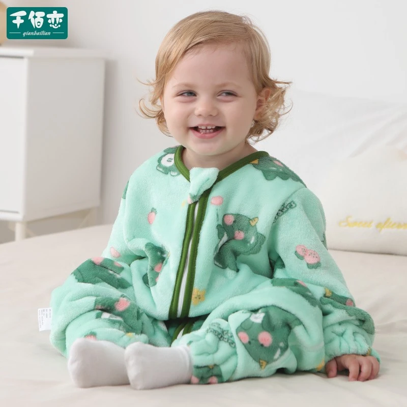 耀火粉丝专属 婴儿睡袋儿童秋冬季法兰绒连体睡衣宝宝分腿防踢被