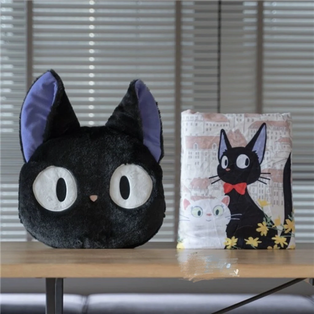 出口日本原单黑猫吉吉玩偶可变毛绒靠垫抱枕的羊羔绒盖毯午睡毯
