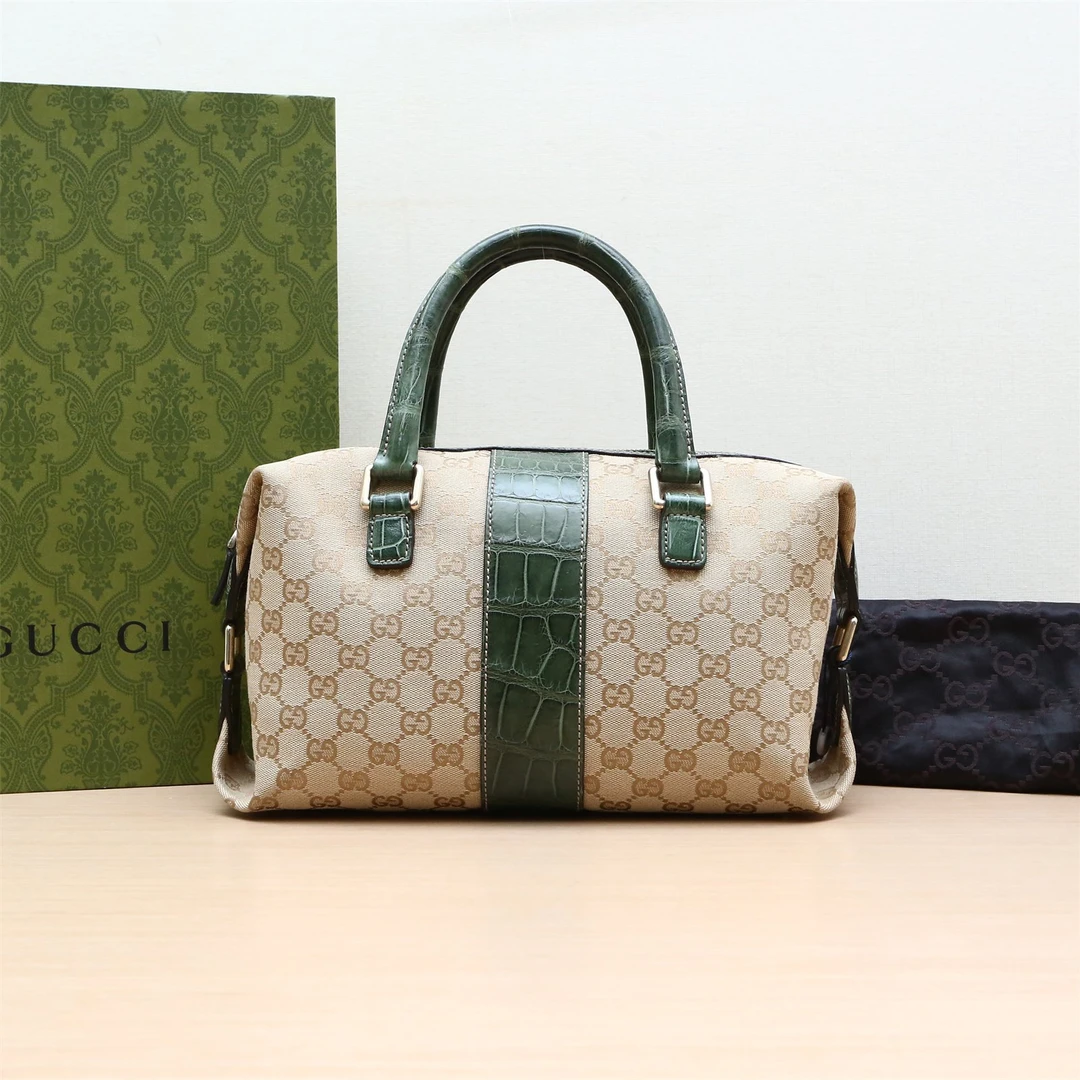 95新 GUCCI/古驰 小花6娜P234348525双G印花拉链手提包