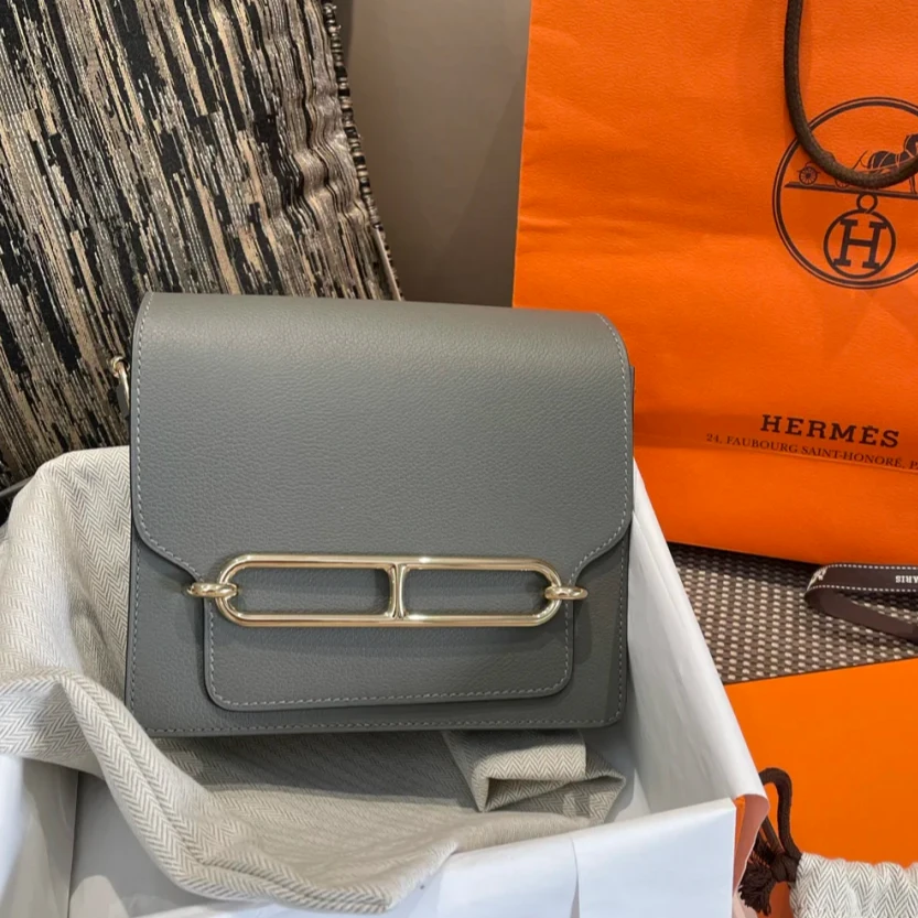 99新 Hermes/爱马仕 小花6欢 猪鼻子 18 锡器灰 EC皮 X刻 金扣包