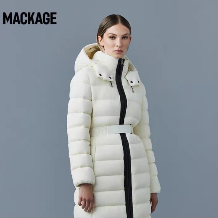 99新 小花6娜 MACKAGE女士 ASHLEY中长收腰修身羽绒服外套 白色