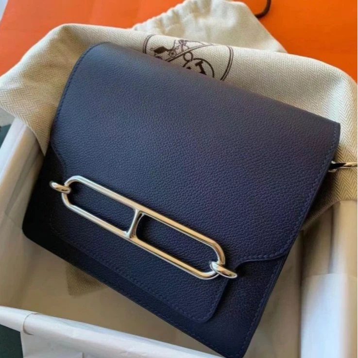 99新 Hermes/爱马仕 小花6枫Roulis 猪鼻子 19 蓝 Y刻 银扣包