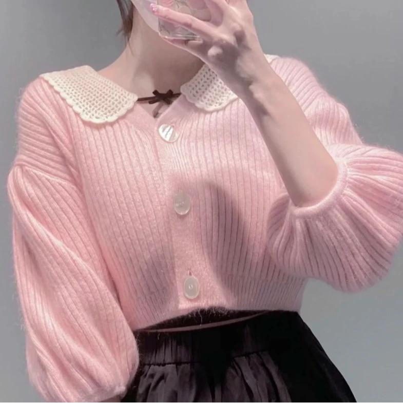 全新未使用 MIU MIU/缪缪 小花6枫单排扣长袖宽松针织衫 粉色