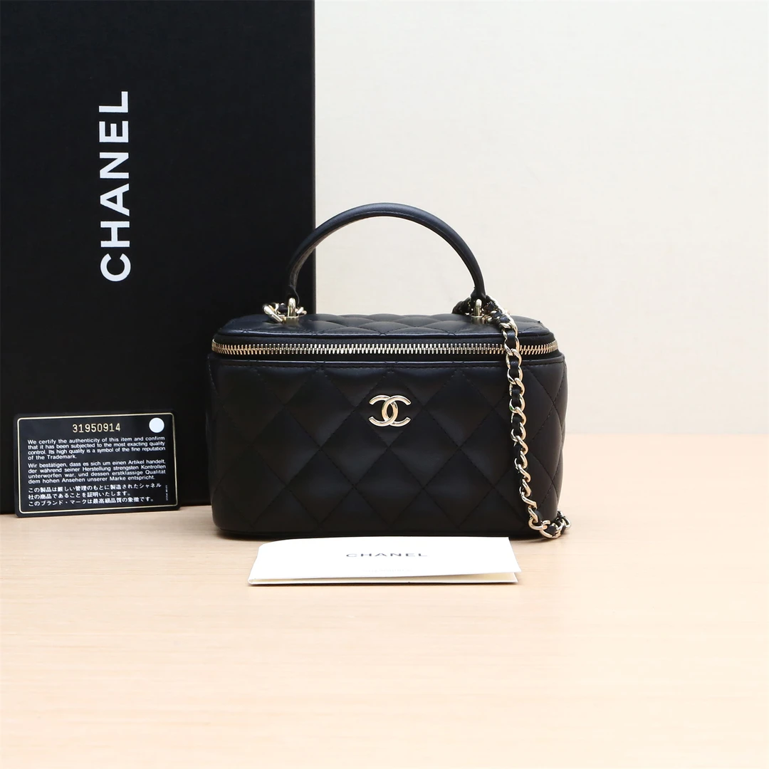 99新 Chanel/香奈儿 小花6娜P234244237长盒子化妆包17cm 黑色31