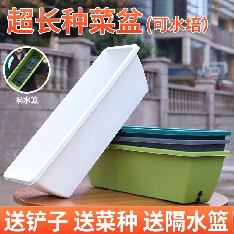 高档加厚环保阳台种菜盆懒人自吸水家用耐用长条塑料温馨花盆透气