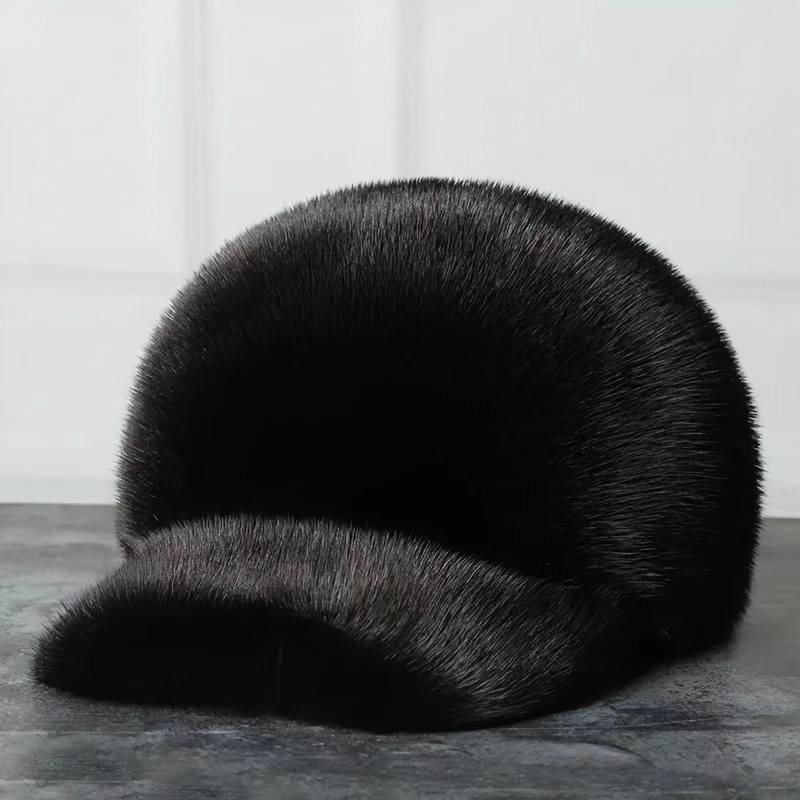 水貂毛整皮帽子男士冬季皮草帽子整貂加厚鸭舌帽加厚保暖棒球帽