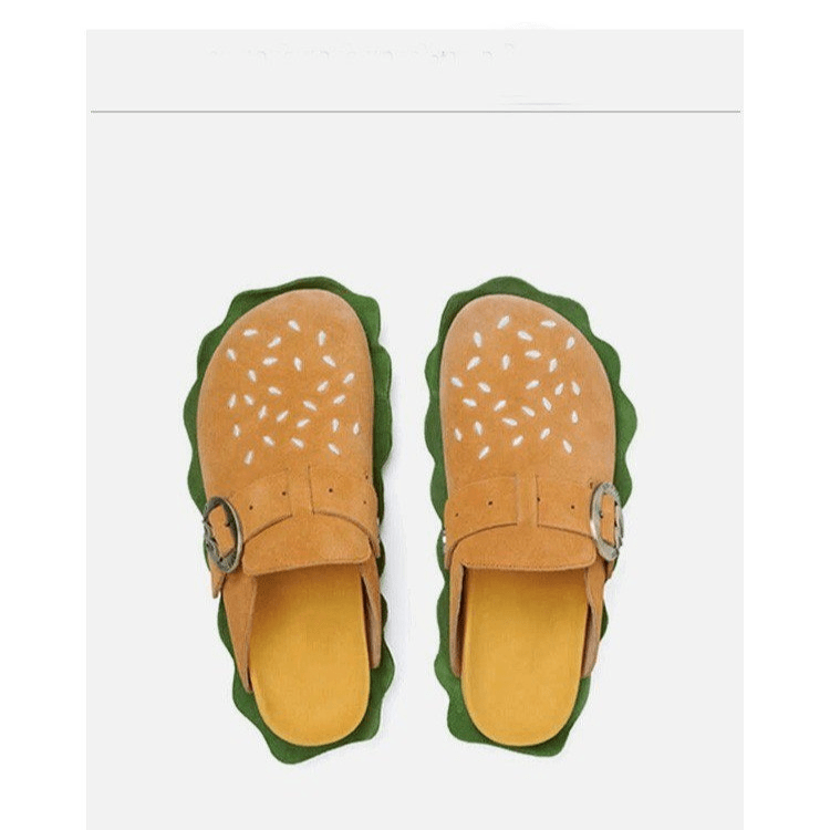 汉堡包头半拖鞋女夏季外穿懒人2024新款春夏休闲平底防滑鞋