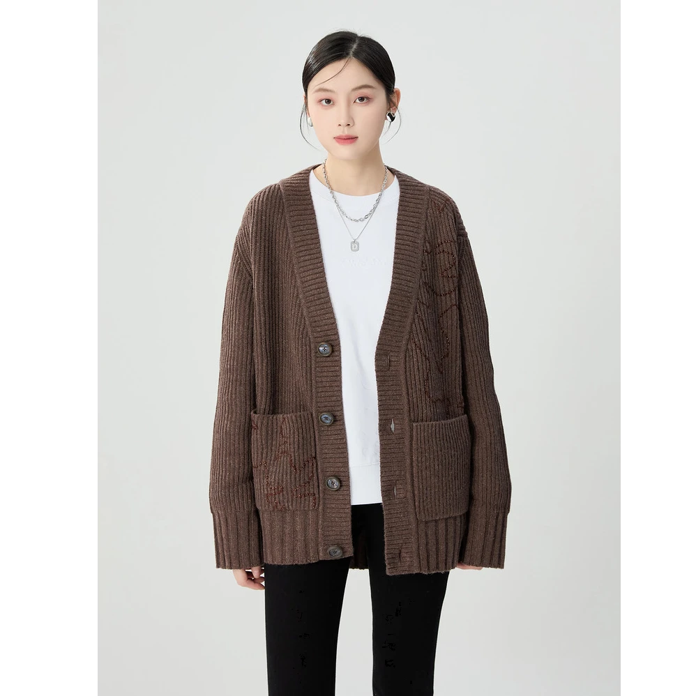 哥弟 精致宽松慵懒针织绣花外套1499258