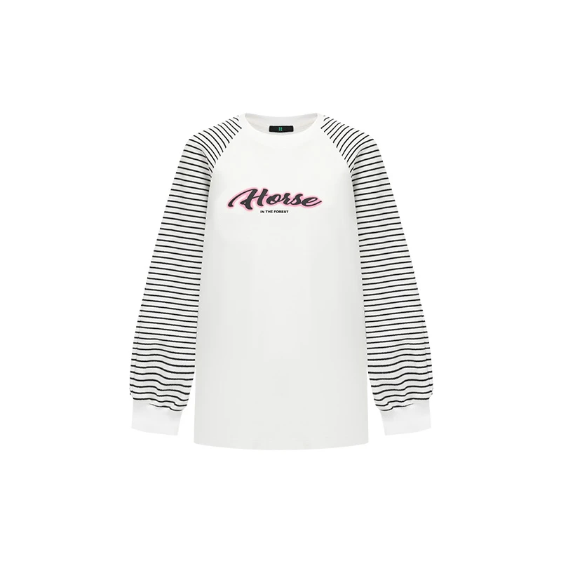 女士偏大码-长袖条纹宽松圆领休闲百搭春季卫衣117323116003