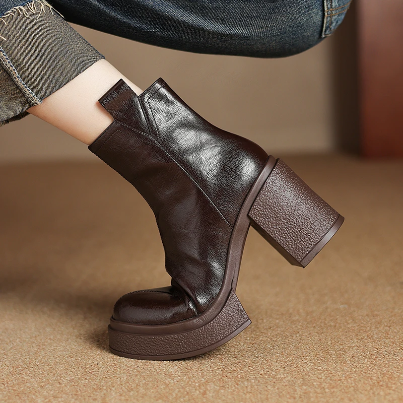 小个子厚底马丁靴女时尚粗跟瘦瘦靴2025新款秋冬季高跟防水台短靴