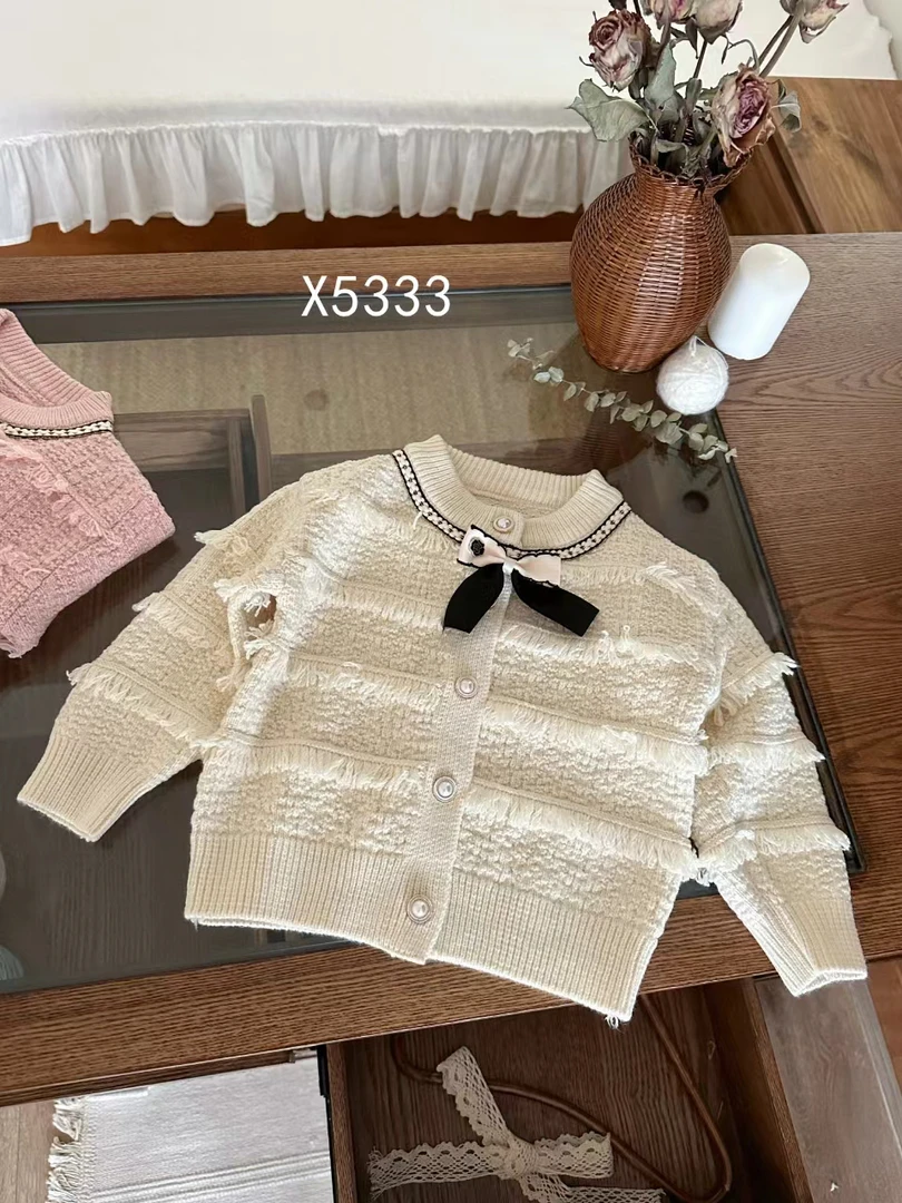 女童小香风针织开衫2024新款韩版洋气针织毛衣潮