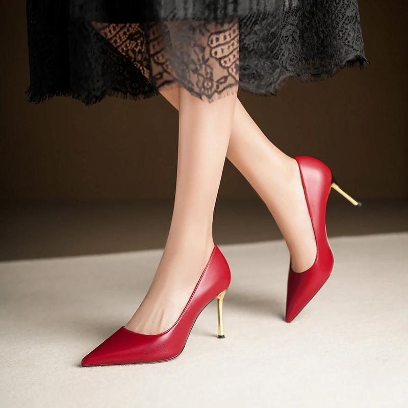 枣红色职业高跟鞋性感优雅时尚百搭加肥加宽尺码33--41码气质白领