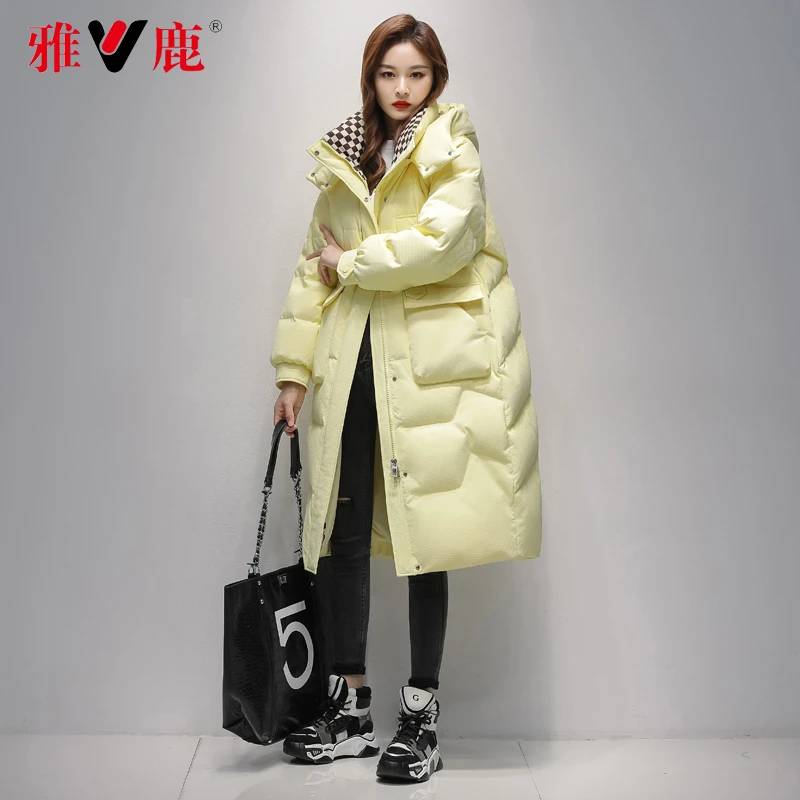 【雅鹿玉凡】冬装新款90白鸭绒羽绒服长款过膝大码女装加厚