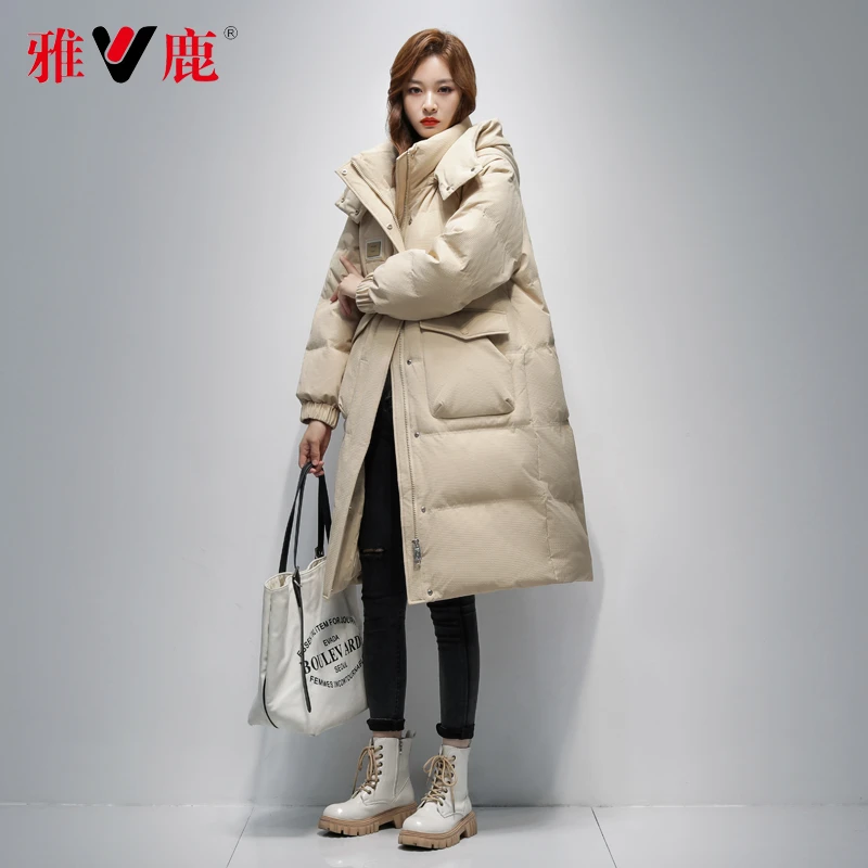 【雅鹿】品牌羽绒服时尚连帽长款过膝加厚保暖冬季休闲大码户外外套