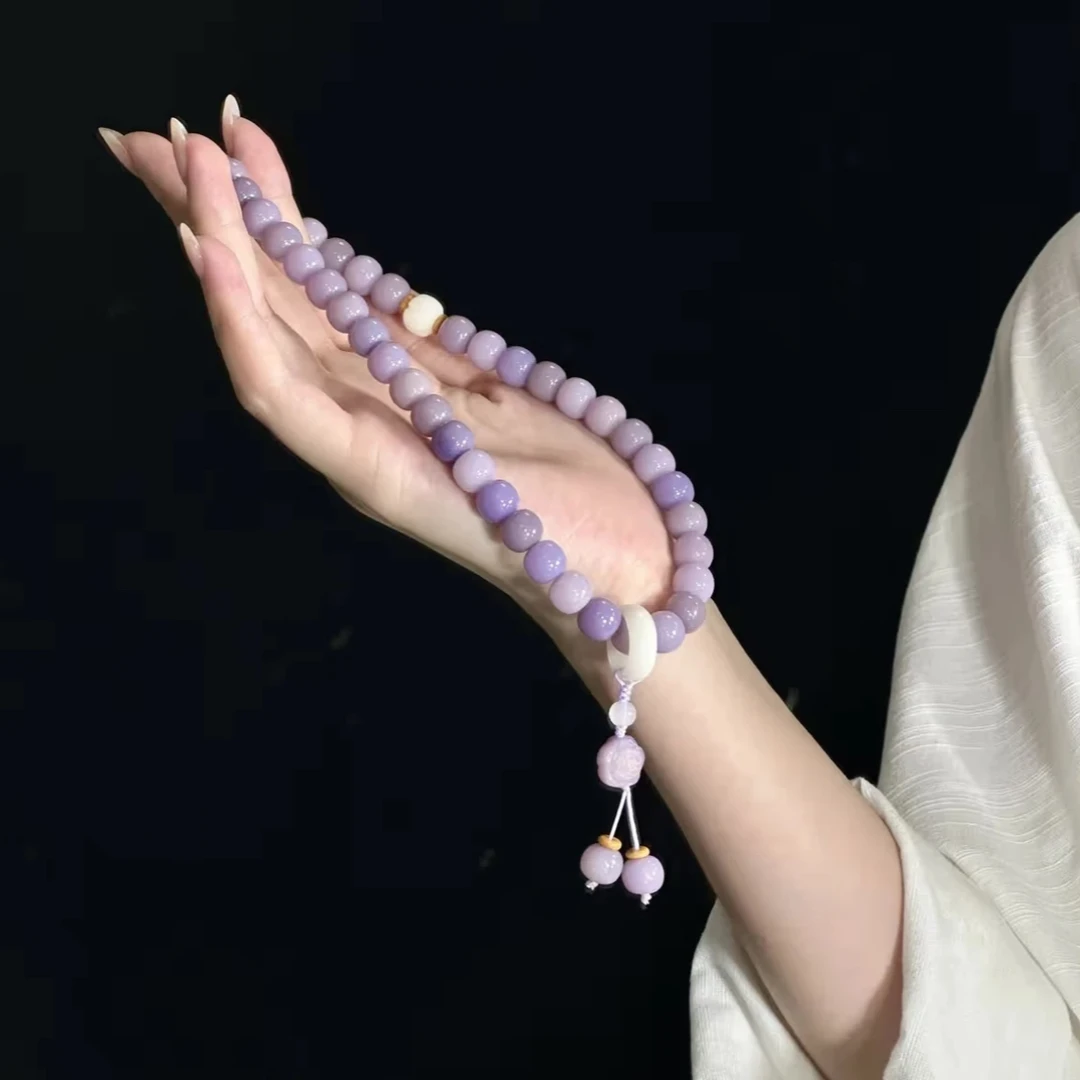 【暮山紫】原生态菩提根双圈手持 手工干磨精品手串 女士款百搭文玩