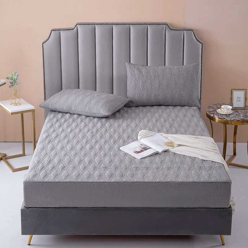 纯棉全棉100%棉夹棉加厚床笠中间填充棉花高品质透气纯色罩床