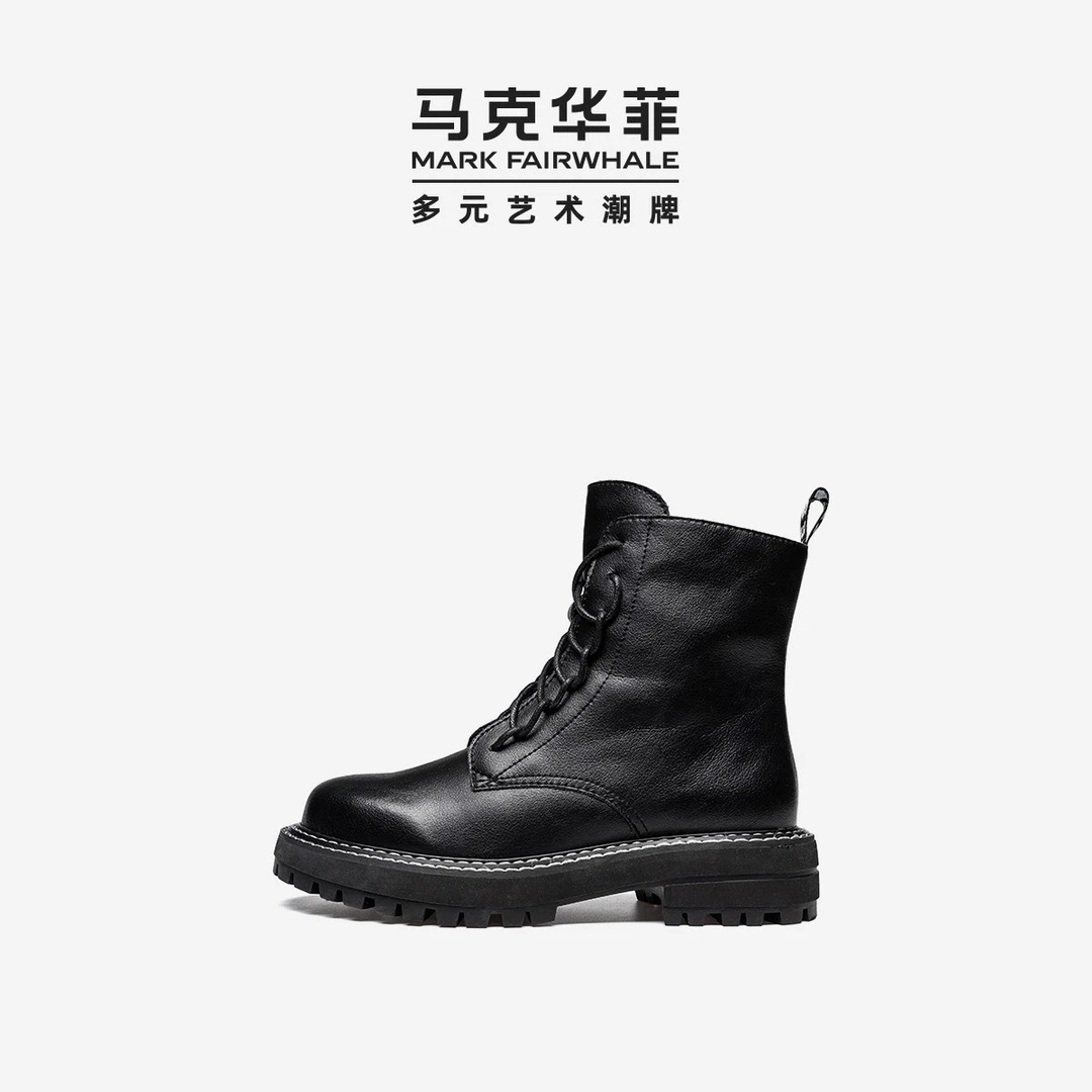 马克华菲2022新款英伦风真皮时尚增高厚底百搭短靴休闲加绒潮流