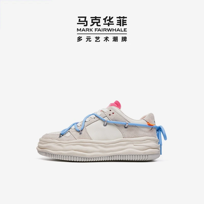 马克华菲2023新款绑带厚底百搭女休闲板鞋运动小众小白鞋低帮白鞋