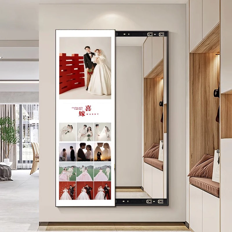 婚纱照全身镜子装饰画 玄关壁画全家福结婚照隐藏式 穿衣镜挂画