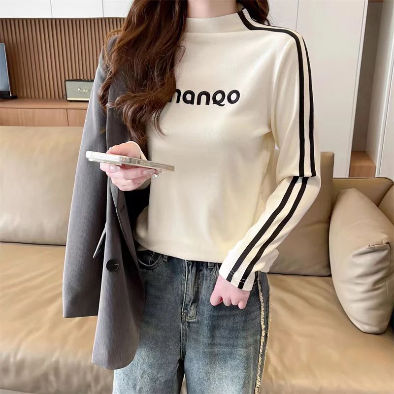 2368【衣长53】半高领长袖t恤打底衫秋冬季内搭上衣新款女显瘦百搭
