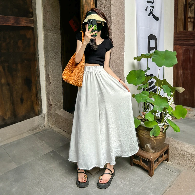 春夏阔腿裙裤中国风裤子女夏微胖女生显瘦气质2024新款薄款半身裙