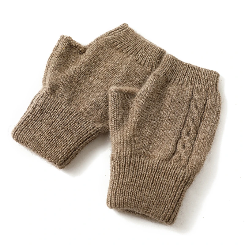 高奢100%纯羊绒针织手套漏指男女通用纯色时尚绞花百搭手套