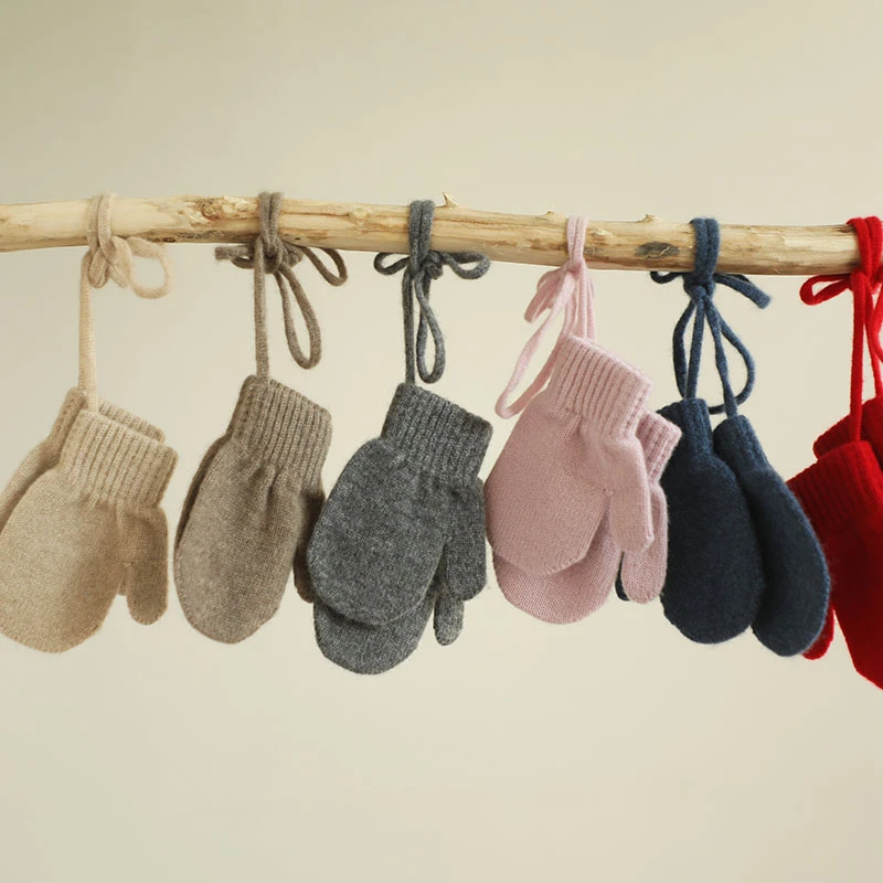高奢100%纯羊绒针织手套儿童男女宝宝婴幼儿可爱纯色羊绒手套保暖