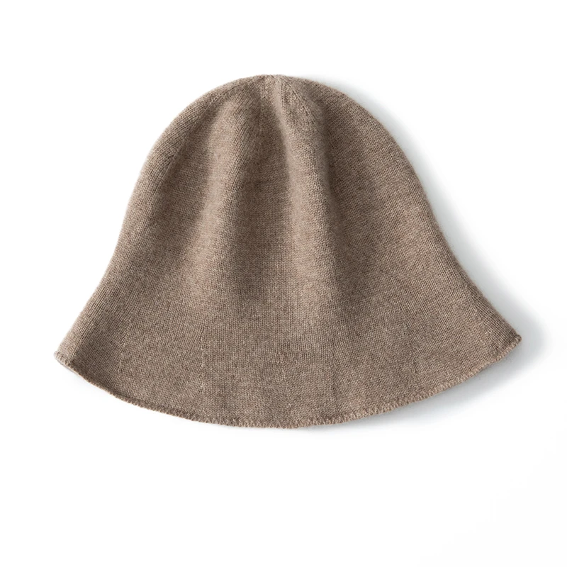 山羊绒针织渔夫帽女时尚宽檐毛线帽纯色百搭包头帽保暖护耳针织帽