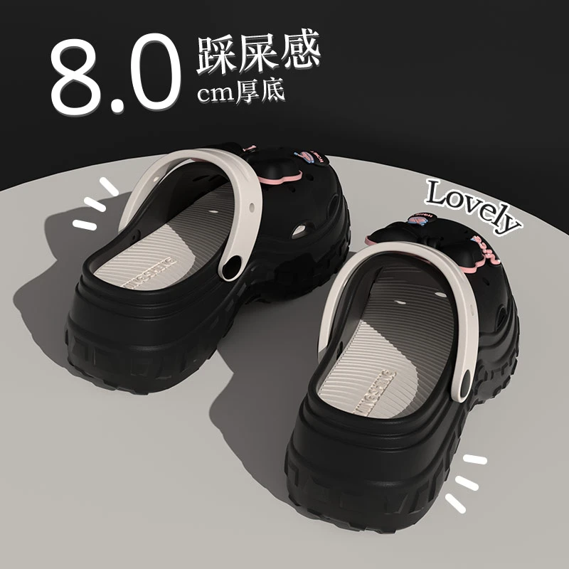 踩屎感防滑不臭脚厚底拖鞋夏季包头精致时尚休闲蝴蝶结软底洞洞鞋