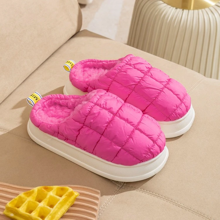 明盛泡芙棉拖鞋防水厚底踩屎感女室内居家用冬季保暖羽绒情侣棉鞋