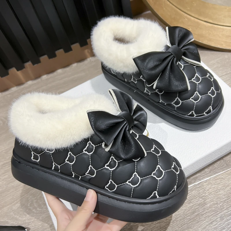 秋冬季爆款雪地棉厚底百搭时尚外穿毛绒平底加绒加厚防水包跟